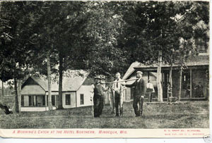 Fisherman in front of the Historic Northern Hotel in Minocqua, WI