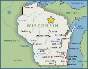 Map of Wisconsin showing Minocqua